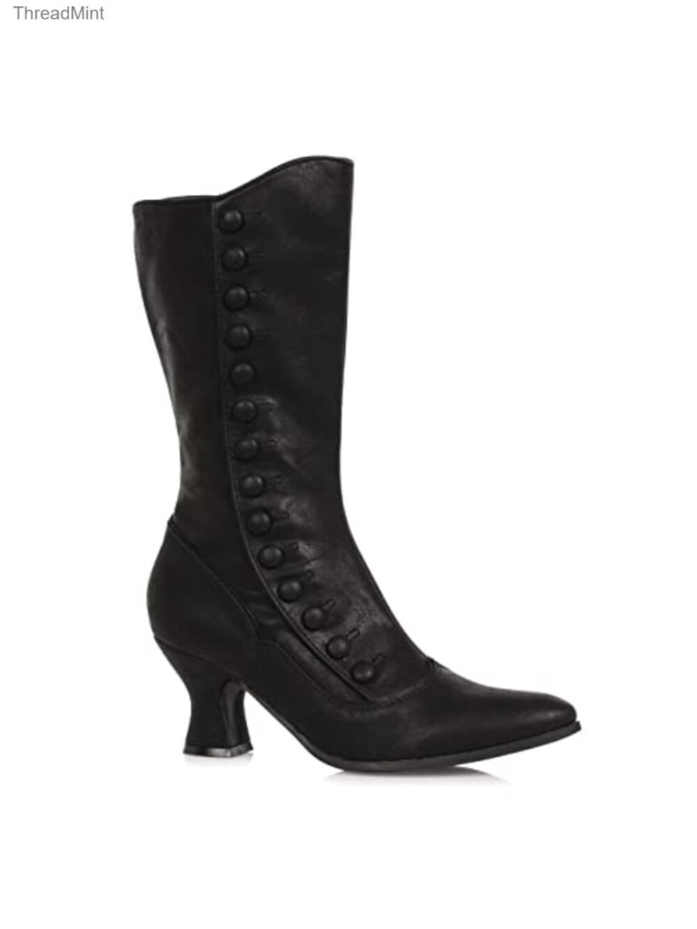 Women's Pointed Toe Zip Mid-Calf Boots with Comma Heel - Black, Faux Leather